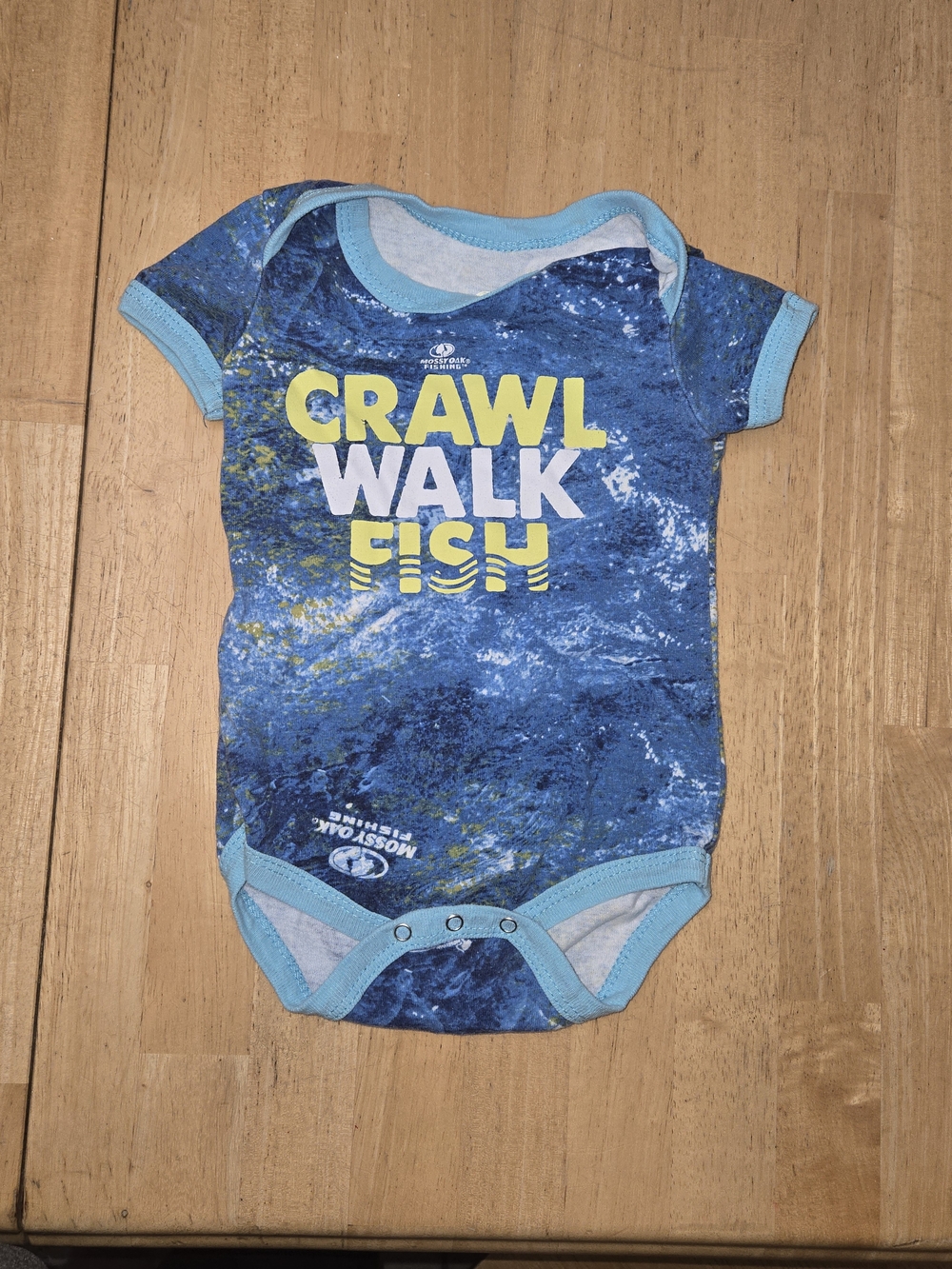 Mossy Oak Blue 'Crawl Walk Fish' Graphic Baby One-Piece